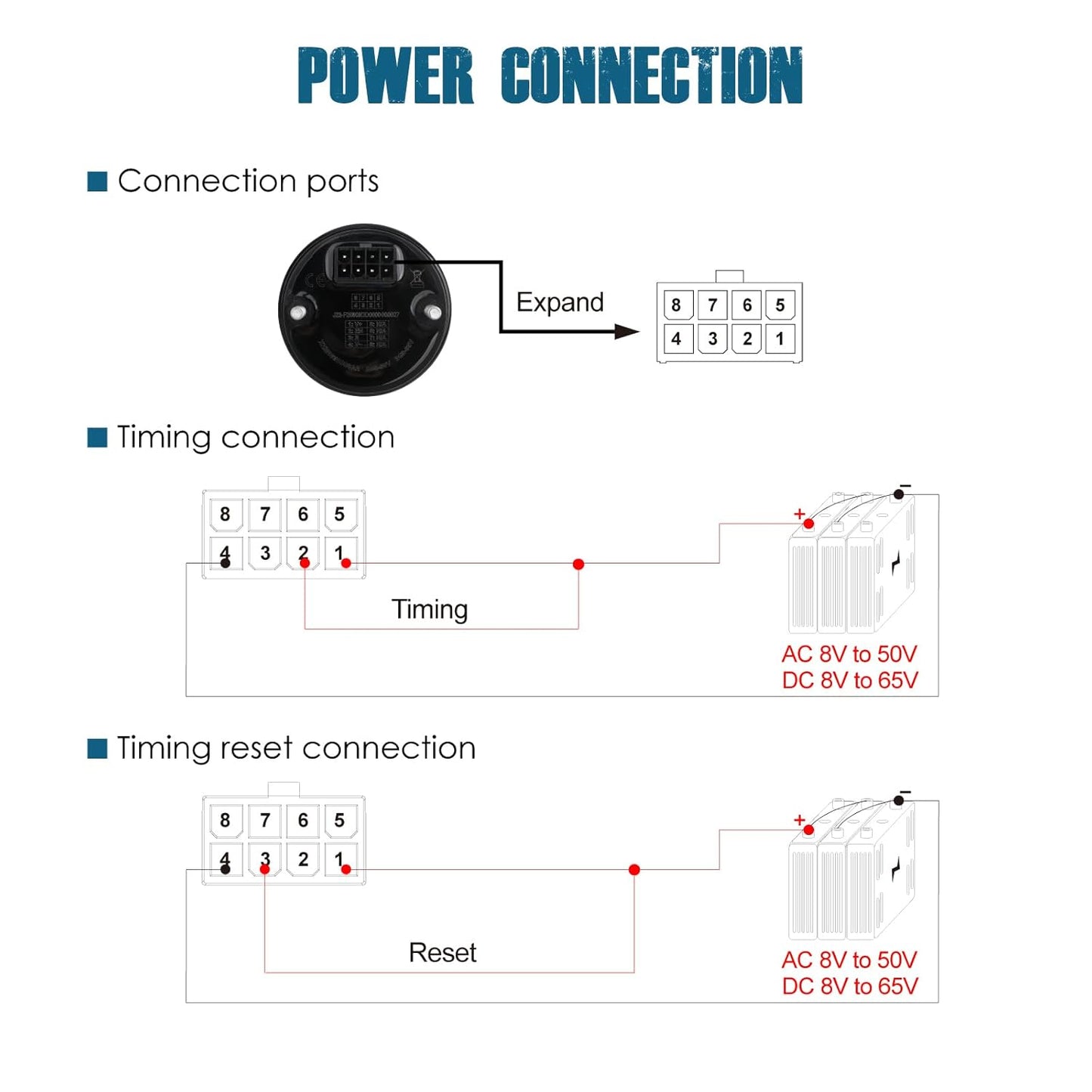Runleader RL-HM069D LCD Digital Bluetooth Communication Hour Meter,Voltage.AC 8V to 50V/DC 8V to 65V,Multiple Maintenance Reminders,Waterproof Design for Lawn Mower Tractor Boat Snowmobile Scrubber Machine.