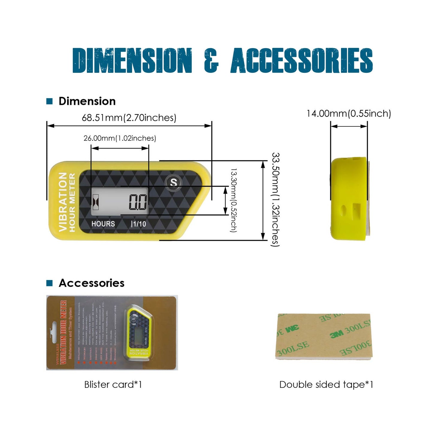 Runleader Digital Self Powered Wireless Hour Meter, Vibration Activated, Resettable Job Timer, User Lock Shutdown for Generator Marine ATV Lawn Mower