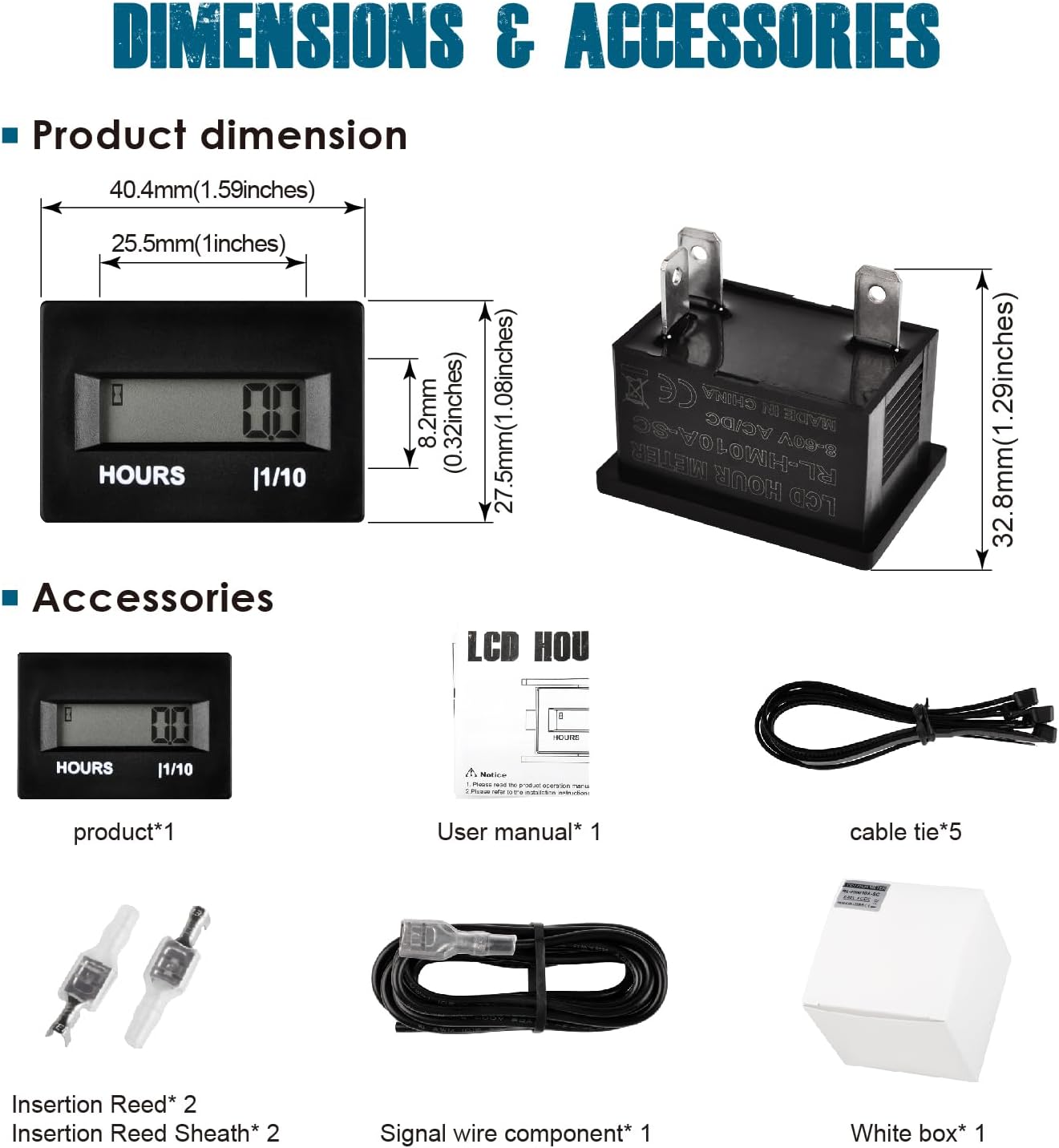 Runleader RL-HM010A-SC Digital Hour Meter, Inductive Hours Counter, AC/DC 8V to 60V for Lawn Garden Tractor Compressor Generator ATV Motorcycle Club Car Forklift Scrubber Machine