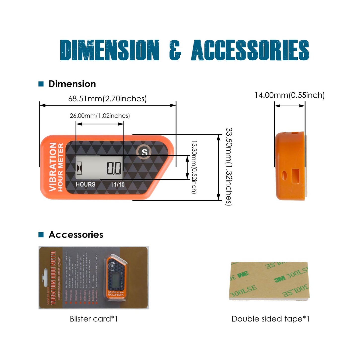 Runleader Digital Self Powered Wireless Hour Meter, Vibration Activated, Resettable Job Timer, User Lock Shutdown for Generator Marine ATV Lawn Mower