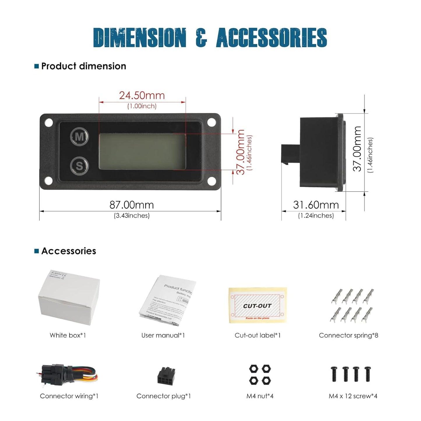 Runleader RL-BI609A Digital Battery Indicator, Volt. DC12V to 48V, Waterproof Design & Backlight Display.