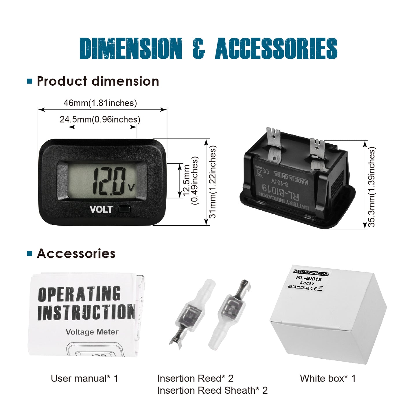 Runleader RL-BI019 Digital Voltage Meter Gauge DC 8V to 100V Over and Under Voltage Reminder for Club Car Forklift Scrubber Machine Snowmobile Car RV Trailer