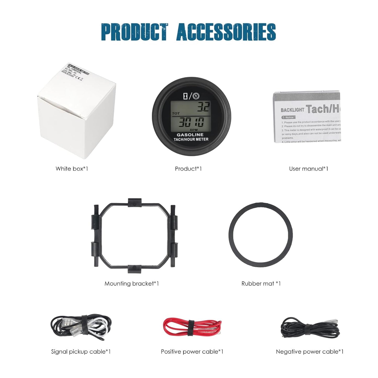 Runleader RL-HM005L Digital Engine Hour Meter Tachometer,Real-time RPM Record,Backlight Display,Snap-in Design for ZTR Lawn Mower Tractor Generator Outboard Chainsaw Marine Snowblower