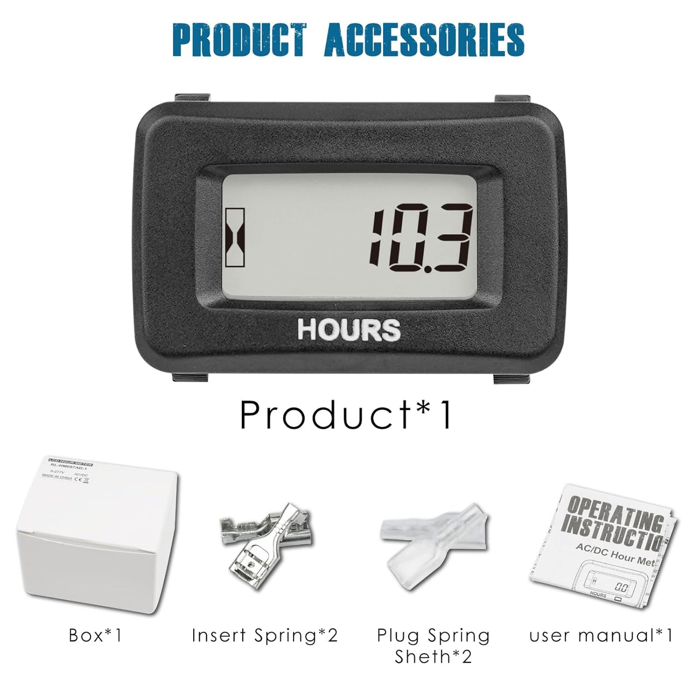 Runleader RL-HM057AD-1 Digital Hour Meter for Maintenance,AC/DC 5V to 277V for Riding Lawn Mower Generator Compressor Tractor Golf Cart Motorhome Snowmobile etc.