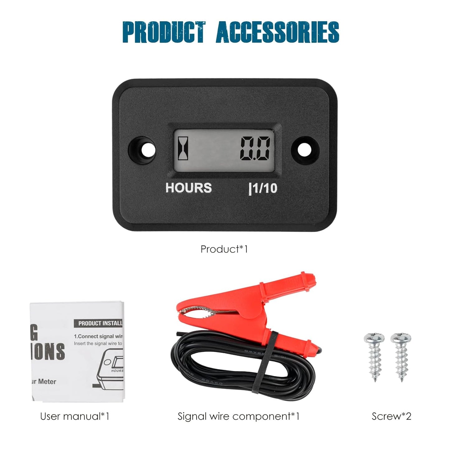 Runleader RL-HM006J Digital Hour Meter with Alligator Clip for Maintenance, Works on Lawn Mower Generator Outboard Motor ATV Motorcycle etc.