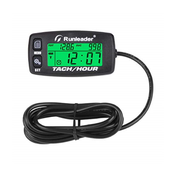 Runleader Hour Meter Tachometer, Maintenance Reminder Alert RPM Backlit Display Initial Hours Setting Battery Replaceable Use for ZTR Mower Generator