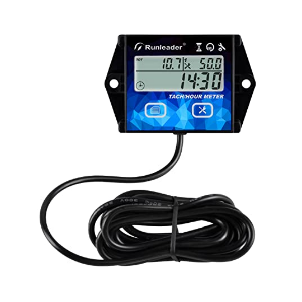 Runleader RL-HM011HB Digital LCD Tach Hour Meter Maintenance Reminder Multiple Display with Backlight for Garden Tractor Wood Splitter Brush Cutter Generator