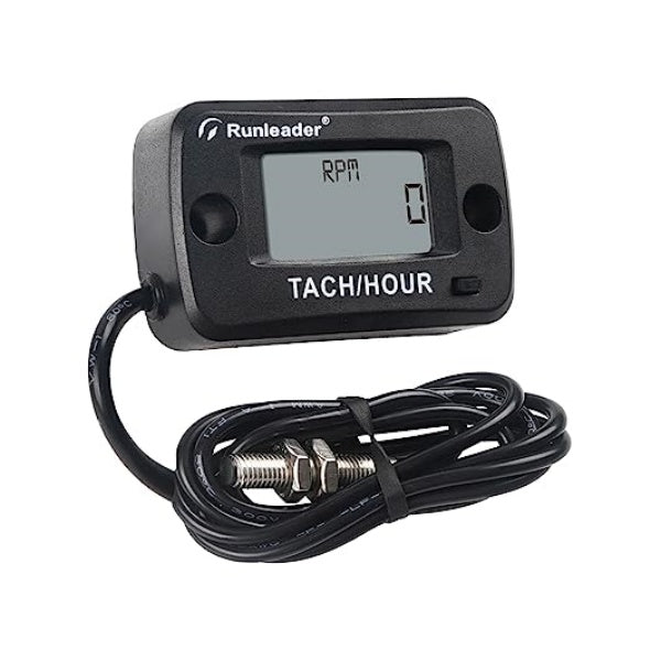 Runleader RL-HM019C Rotating Shaft Hour Meter Tachometer RPM Magnetic Maintenance Reminder Display Shutdown for Lawn Mower Marine Diesel Gas Engine Motor