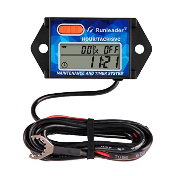 Runleader Digital Hours Tachometer, Maintenance Reminder, Battery Replaceable, Works on Small Gas Engine, Use for Riding Lawn Mower Generator