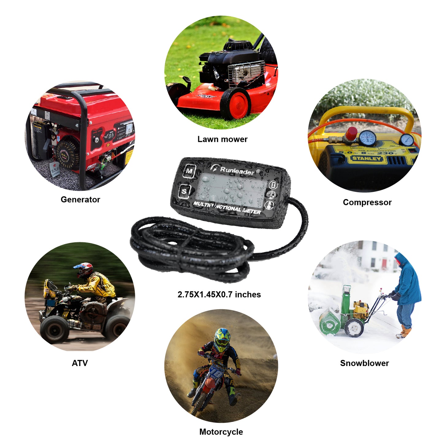 Runleader RL-HM035A Digital Tach Hour Meter, Engine Temperature Gauge, Alert RPM & Temp Backlights Display for Lawn Tractor Compressor Generator Snowmobile