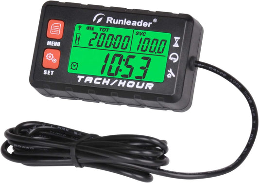 Runleader RL-HM058B Hour Meter Tachometer, Maintenance Reminder, Alert RPM Reminder, Initial Hours Settable, Battery Replaceable, Use for Lawn Mower Generator Marine ATV and Gas Powered Equipment