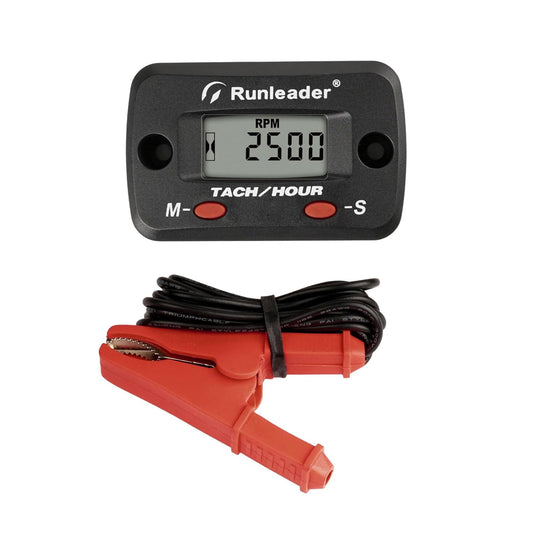 Runleader RL-HM068A LCD Hour Meter Tachometer with Alligator Clip,Maintenance Reminder for Lawn Mower Generator Motorcycle ATV Outboard Motor Jetski Chainsaw etc.