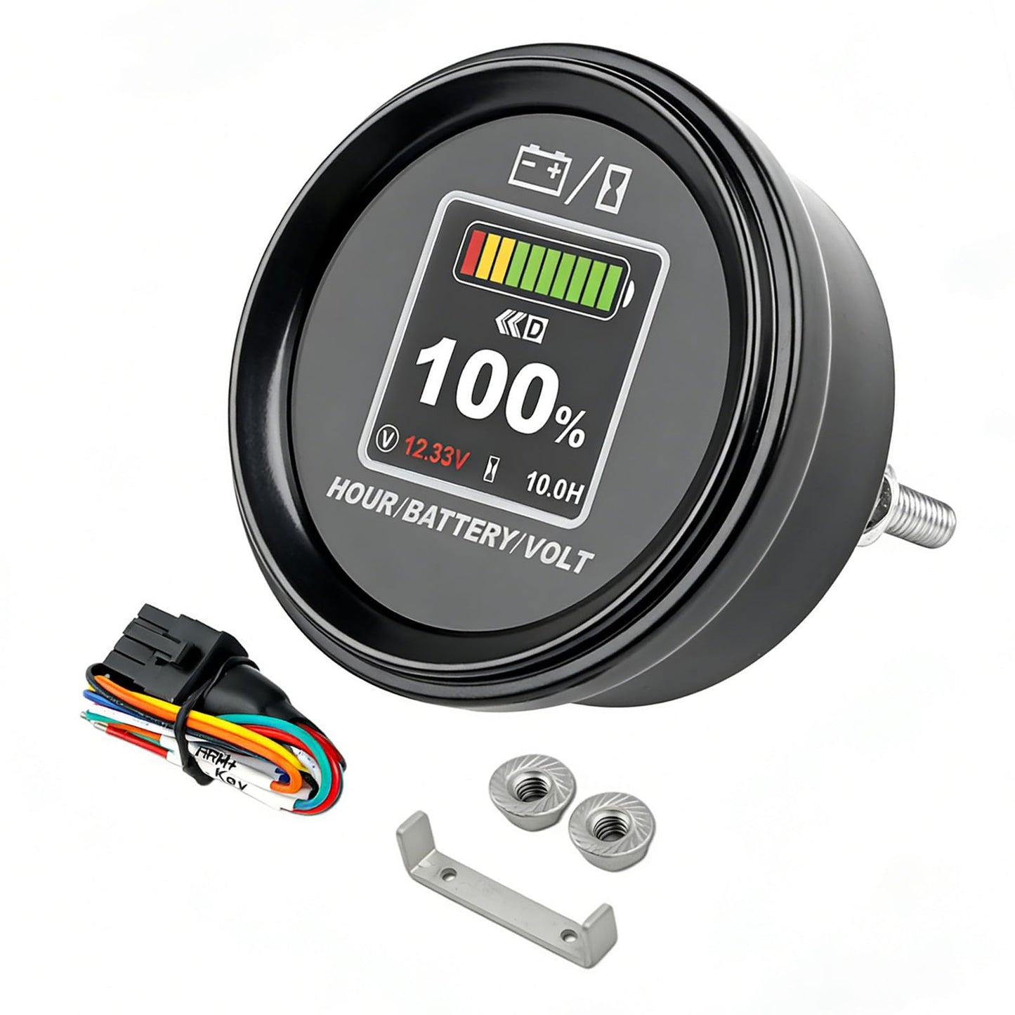 Runleader RL-BI069A DC12V 24V 36V 48V Mini Battery Indicator Volt Meter for Lead Acid LiFePO4 Lithium Battery Powered Golf Cart Forklift Lawn Mower Scrubber Machine Motorhome etc.