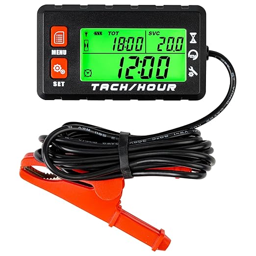 Runleader RL-HM058J Digital Hour Meter Tachometer with Alligator Clip, Maintenance Reminder for Lawn Mower Generator Motorcycle Outboard Motor Chainsaw etc.
