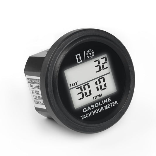 Runleader RL-HM005L Digital Engine Hour Meter Tachometer,Real-time RPM Record,Backlight Display,Snap-in Design for ZTR Lawn Mower Tractor Generator Outboard Chainsaw Marine Snowblower