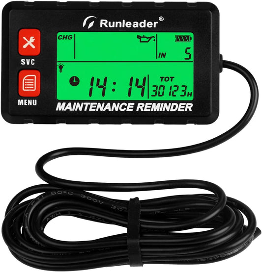 Runleader RL-HM058G Digital Self Powered Hour Meter Tachometer,RPM Alert, Multiple Maintenance Reminders,Backlights Display & Selection for Lawn Mower Generator ATV Outboards Snowblower Motorcycle