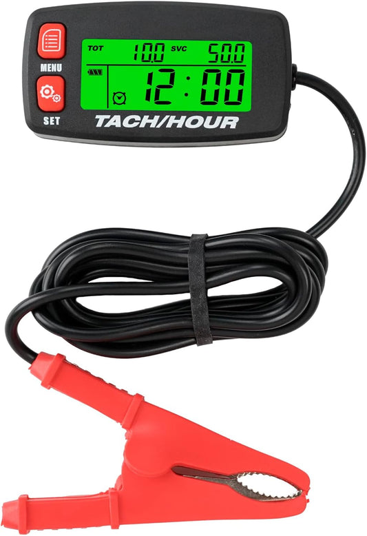 Runleader RL-HM032J Digital Tach/Hour Meter with Alligator Clip, Maintenance Reminder for Garden Tractor Generator Motorcycle Outboard Motor Chainsaw etc.