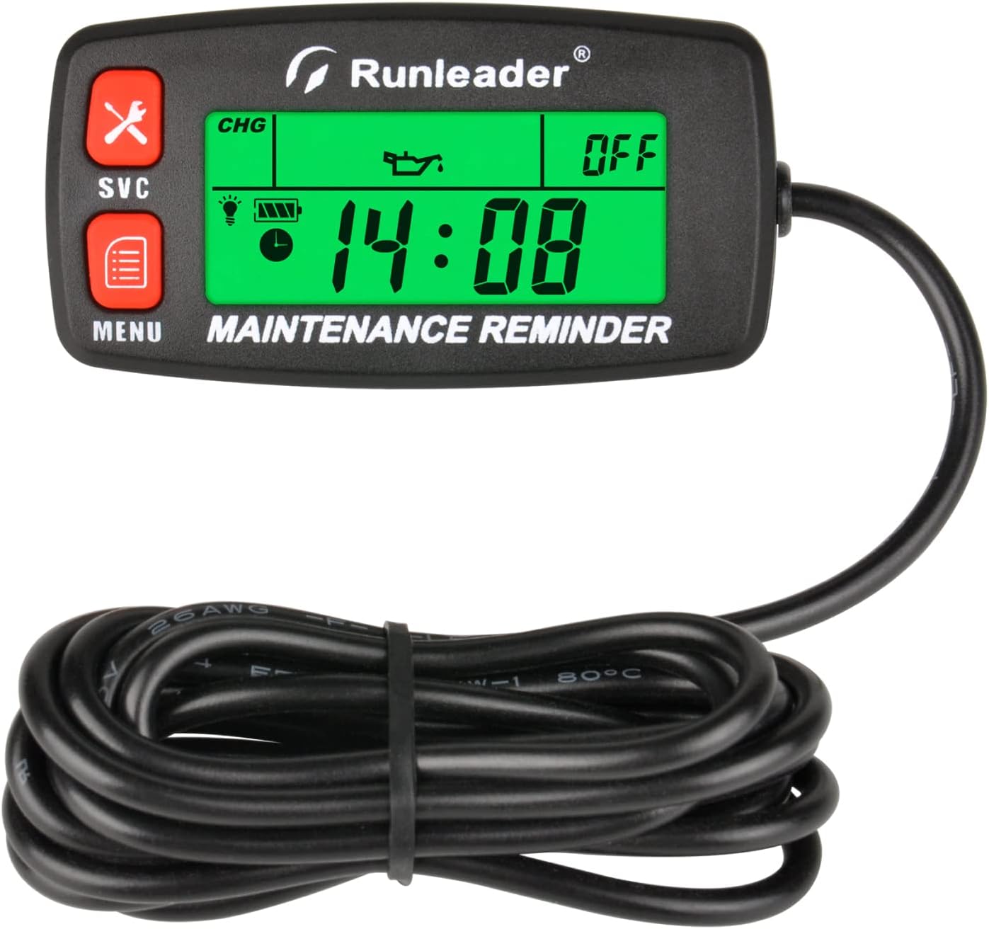 Runleader RL-HM032G Digital Maintenance Tach Hour Meter Gauge,RPM Alert,Backlight Display,Battery Replaceable,Used for Small Gas Engine, Works on Garden Tractor Motorcycle Generator Snowmobile Chainsaw Marine.