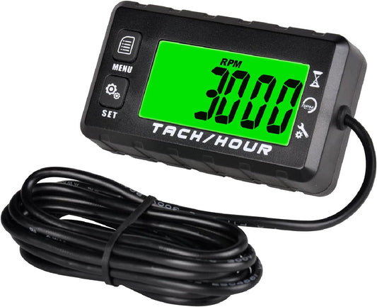 Runleader RL-HM058 Digital Self Powered Hour Meter Tachometer,Maintenance Reminder,Alert RPM Reminder,User Shutdown,Waterproof,Use for ZTR Lawn Mower Generator Marine ATV Motor and Gas Powered Equipment