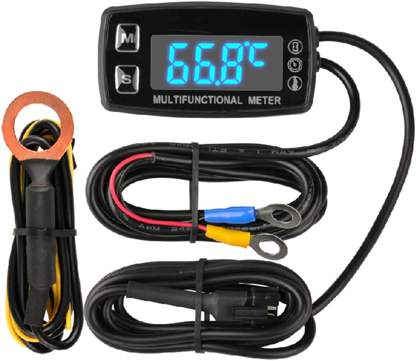 Runleader RL-HM035LT Digital LED Engine Hour Meter,RPM &Temperature Display,Maintenance Reminder,External Powered Operating for Lawn Mower Generator Dirtbike Paramotor Outboard Motor Marine Compressor