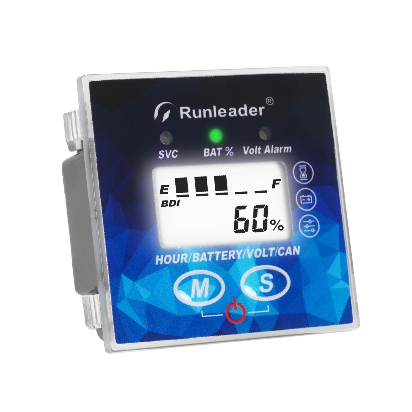 Runleader 12V 24V 36V 48V LCD Digital Battery Level Indicator Volt Meter Maintenance Hour Meter Data Exchange by CAN Frames Waterproof