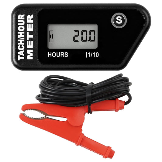 Runleader RL-HM016J Digital Hours Tachometer with Alligator Clip for Garden Tractor Generator Motorcycle ATV Outboard Motor Jetski Chainsaw etc.