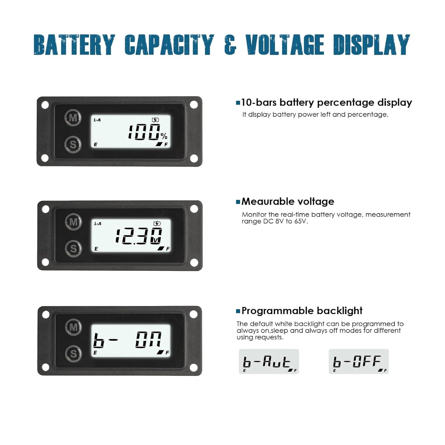 Runleader RL-BI609A Digital Battery Indicator, Volt. DC12V to 48V, Waterproof Design & Backlight Display.
