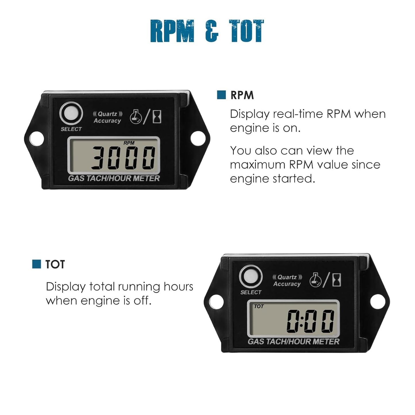Runleader RL-HM026 Digital Maintenance Hours Tachometer, Waterproof Design for Lawn Mower Generator Motorcycle ATV Outboard Motor Boat Chainsaw etc.