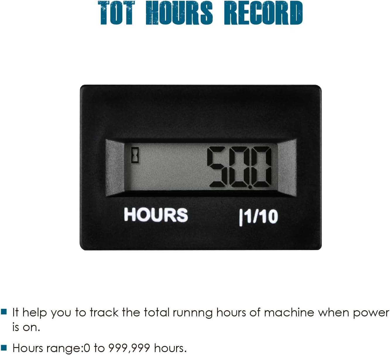 Runleader RL-HM010A-SC Digital Hour Meter, Inductive Hours Counter, AC/DC 8V to 60V for Lawn Garden Tractor Compressor Generator ATV Motorcycle Club Car Forklift Scrubber Machine