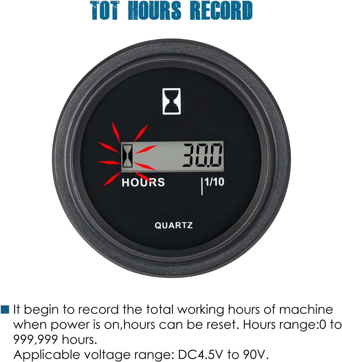 Runleader RL-HM005 LCD Hour Meter,AC 86V to 230V & DC 4.5V to 90V, Data Storage & Waterproof Design for Club Car Forklift Go-Kart Lawn Mower Sawmill etc