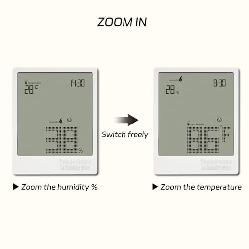 Runleader Digital Temperature & Humidity Meter, Big Digits Display, 12/24 Hours Clock Display, Adjustable Bracket for Usage of Living Room Study Room