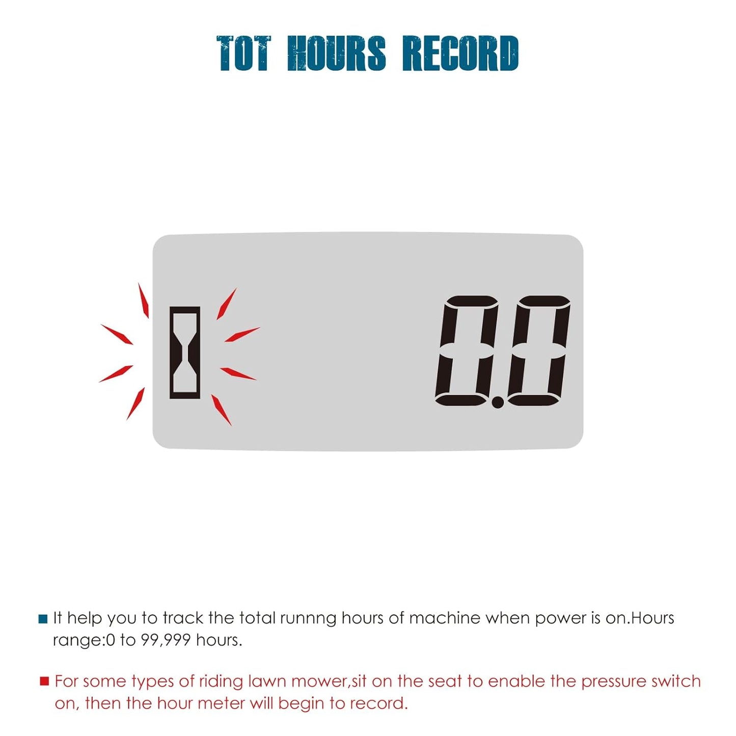 Runleader RL-HM055AD-2 LCD Hour Meter for Maintenance,AC/DC 5V to 277V for Riding/Zero Turn Lawn Mower Leaf Trimmer Brush Cutter Generator Motorhome etc.