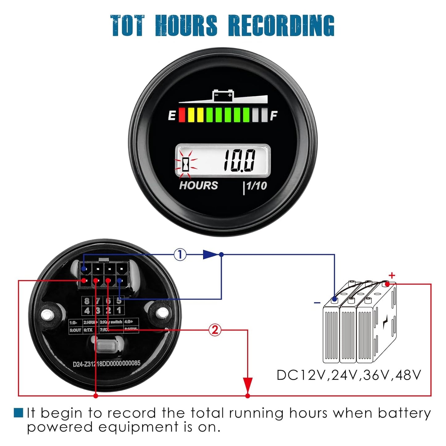 Runleader RL-BI069A DC12V 24V 36V 48V Mini Battery Indicator Volt Meter for Lead Acid LiFePO4 Lithium Battery Powered Golf Cart Forklift Lawn Mower Scrubber Machine Motorhome etc.