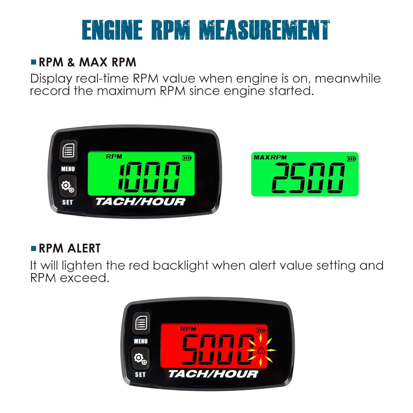 Runleader RL-HM032A-1 Digital Hours Tachometer for Maintenance, Backlight & Battery Replaceable for Lawn Mower Generator Outboard Motor Motorcycle Chainsaw etc.