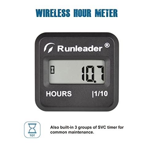 Runleader Digital Wireless Inductive Hour Meter, Mini Size Run Time Meter Waterproof Design for Chainsaw Generator Lawn Mower Motorcycle Dirt Bike