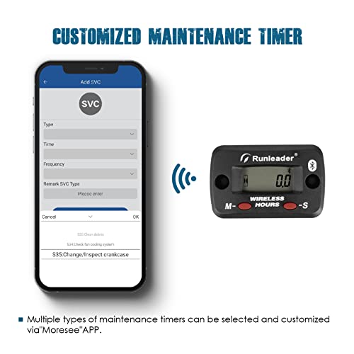 Runleader Digital Wireless Vibration Activated Hour Meter Data Remote Bluetooth Manage Maintenance Reminders for Lawn Mower Tractor Chainsaw