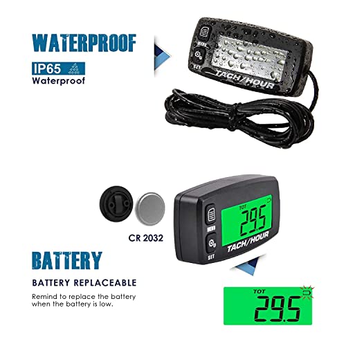 Runleader Digital Maintenance Tach/ Hour Meter for Small Gas Engine,Used on Riding Lawn Tractor Generator Compressor Chainsaws