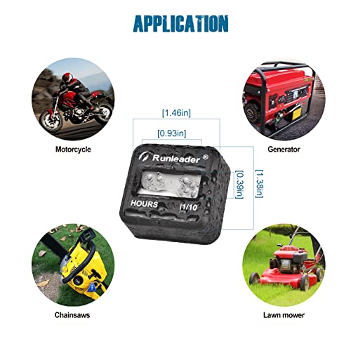 Runleader Digital Wireless Inductive Hour Meter, Mini Size Run Time Meter Waterproof Design for Chainsaw Generator Lawn Mower Motorcycle Dirt Bike