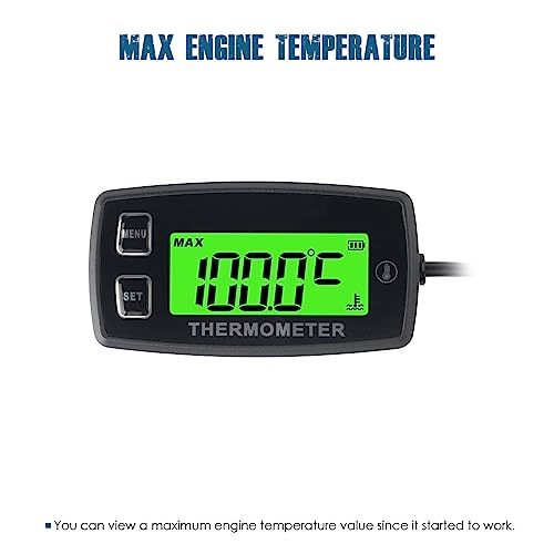 Runleader Digital LCD Engine Temperature Gauge, Over- Temperature Alert, Green Backlight Display, Battery Replaceable for Generator Motorcycle