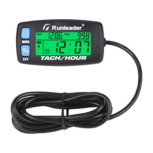Runleader Hour Meter Tachometer, Maintenance Reminder Alert RPM Backlit Display Initial Hours Setting Battery Replaceable Use for ZTR Mower Generator