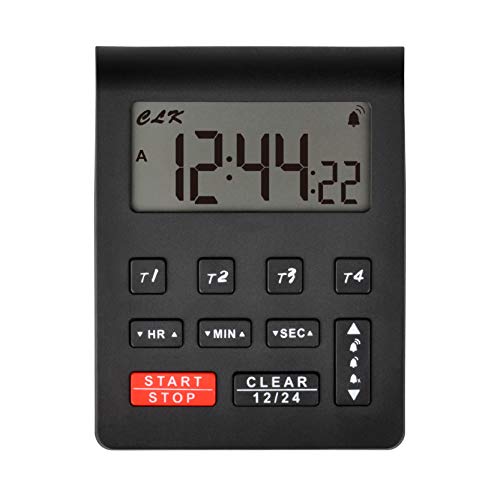 Runleader Digital Desktop Kitchen Timer 4 Countdown Timers& Stopwatchs with 12/24 Hours Clock Large Digits Alarm Reminder for Baking Cooking Homework