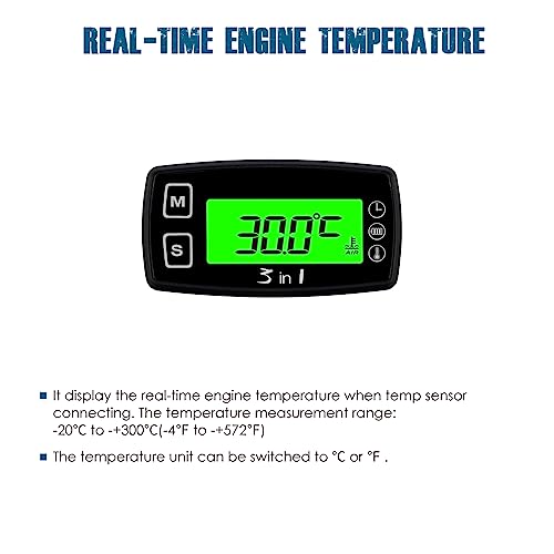 Runleader Digital Engine Temperature Gauge Volt Meter, Programmable Alert Reminder, Clock Display, Backlight Mode Selection for Generator Motorcycle