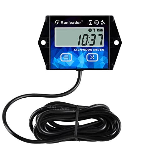 Runleader Digital Hour Meter Tachometer Gauge RPM Alert Backlights Display Battery Replaceable for 2/4 Stroke Small Gas Engine Used on Lawn Mower