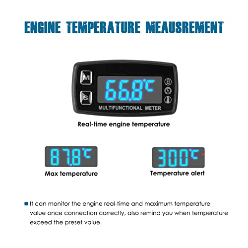 Runleader Digital LED Engine Hour Meter, RPM & Temperature Display, Maintenance Reminder, External Powered Operating for Lawn Mower