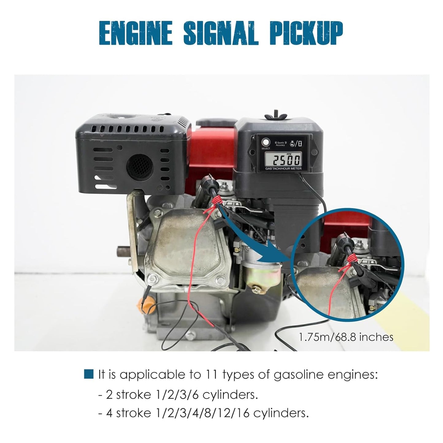 Runleader RL-HM026 Digital Maintenance Hours Tachometer, Waterproof Design for Lawn Mower Generator Motorcycle ATV Outboard Motor Boat Chainsaw etc.