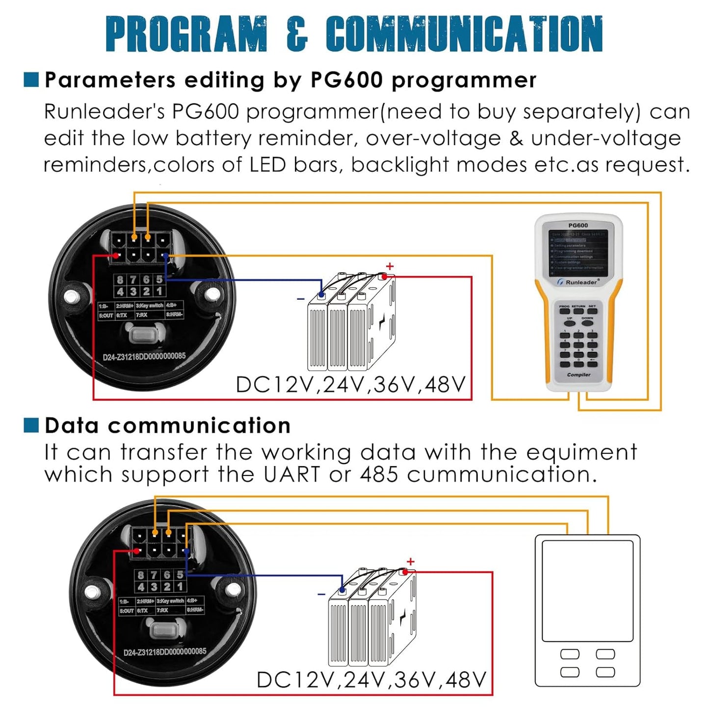 Runleader RL-BI069A DC12V 24V 36V 48V Mini Battery Indicator Volt Meter for Lead Acid LiFePO4 Lithium Battery Powered Golf Cart Forklift Lawn Mower Scrubber Machine Motorhome etc.