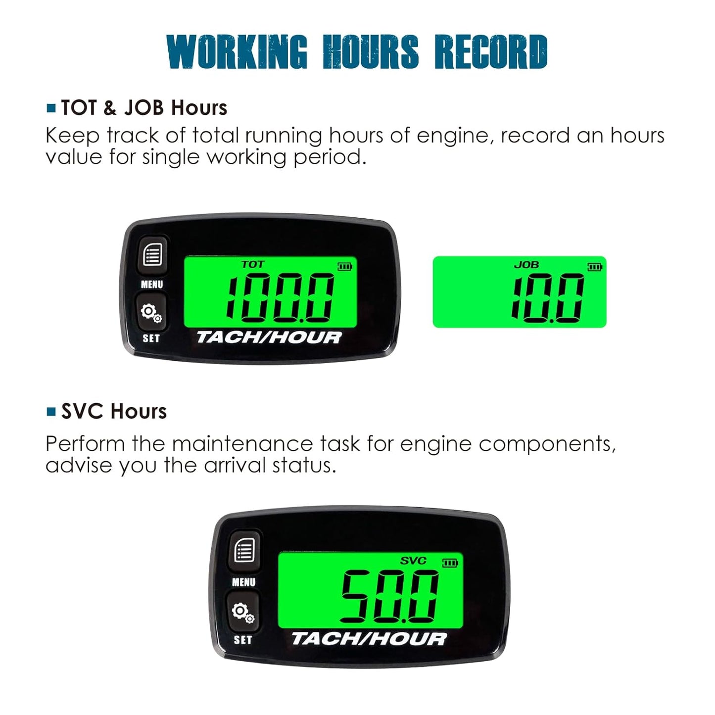 Runleader RL-HM032A-1 Digital Hours Tachometer for Maintenance, Backlight & Battery Replaceable for Lawn Mower Generator Outboard Motor Motorcycle Chainsaw etc.