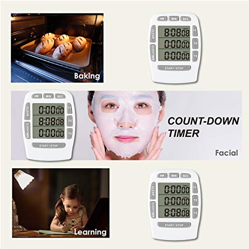 Runleader RL-KT001 Digital Timer with Large LCD 3 Channel Digital Timer, Kitchen Timer, Count Down Up Timer