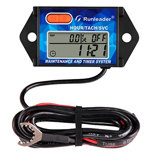Runleader Digital Hours Tachometer, Maintenance Reminder, Battery Replaceable, Works on Small Gas Engine, Use for Riding Lawn Mower Generator