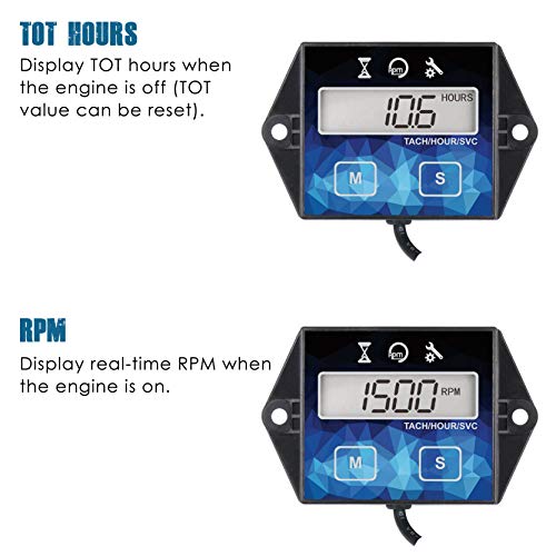 Runleader RL-HM011F Small Engine Hour Meter, Digital Tachometer, Maint